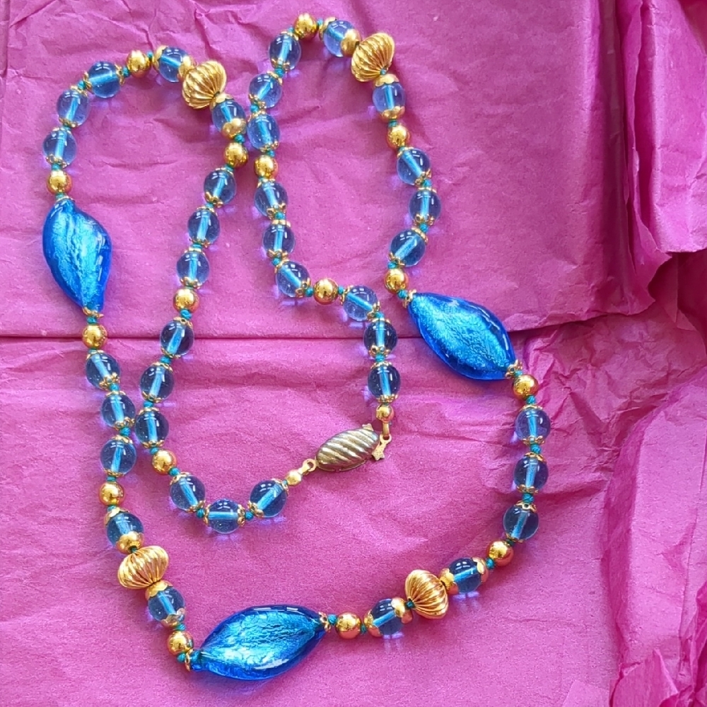 Elegant Blue and Gold Beaded Necklace